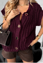 Scurtă sweterkowa Vestă z guzikami Autumn Lovers burgundowa