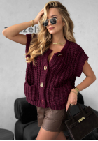 Scurtă sweterkowa Vestă z guzikami Autumn Lovers burgundowa