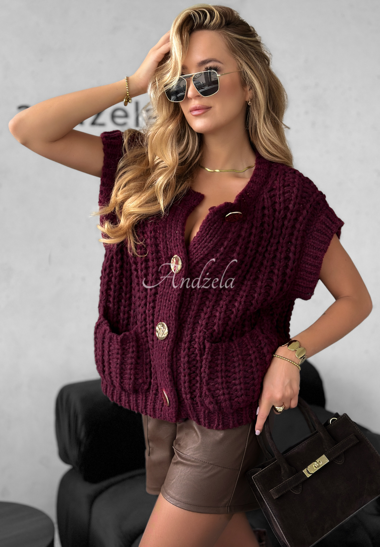 Vestă tricotată scurtă cu nasturi Autumn Lovers