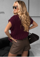 Scurtă sweterkowa Vestă z guzikami Autumn Lovers burgundowa