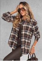 Cămașă w kratę Can You Feel czekoladowo-albastră