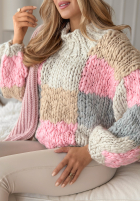 Ozdobnie pleciony Pulover Cozy Cuddles różowo-bej