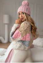 Ozdobnie pleciony Pulover Cozy Cuddles różowo-bej