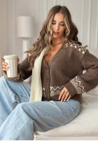 Krótki Cardigan cu modele Short Winter Days ciocolatiu