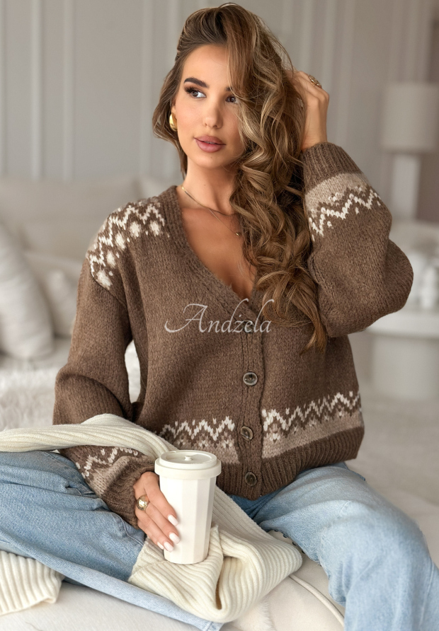 Cardigan scurt din l&acirc;nă cu imprimeu Short Winter Days