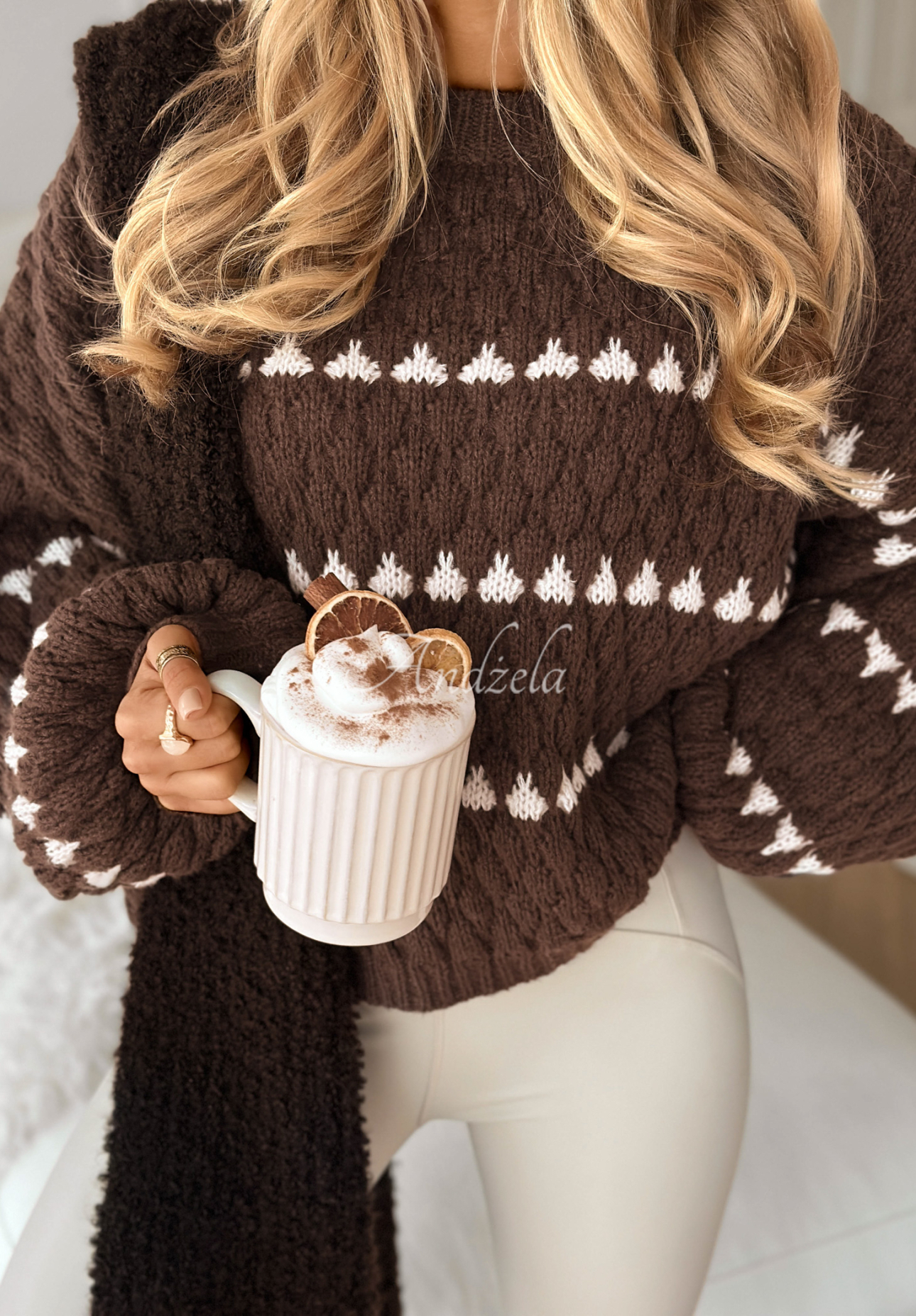 Pulover împletit decorativ Every Rainy Day cu mâneci largi