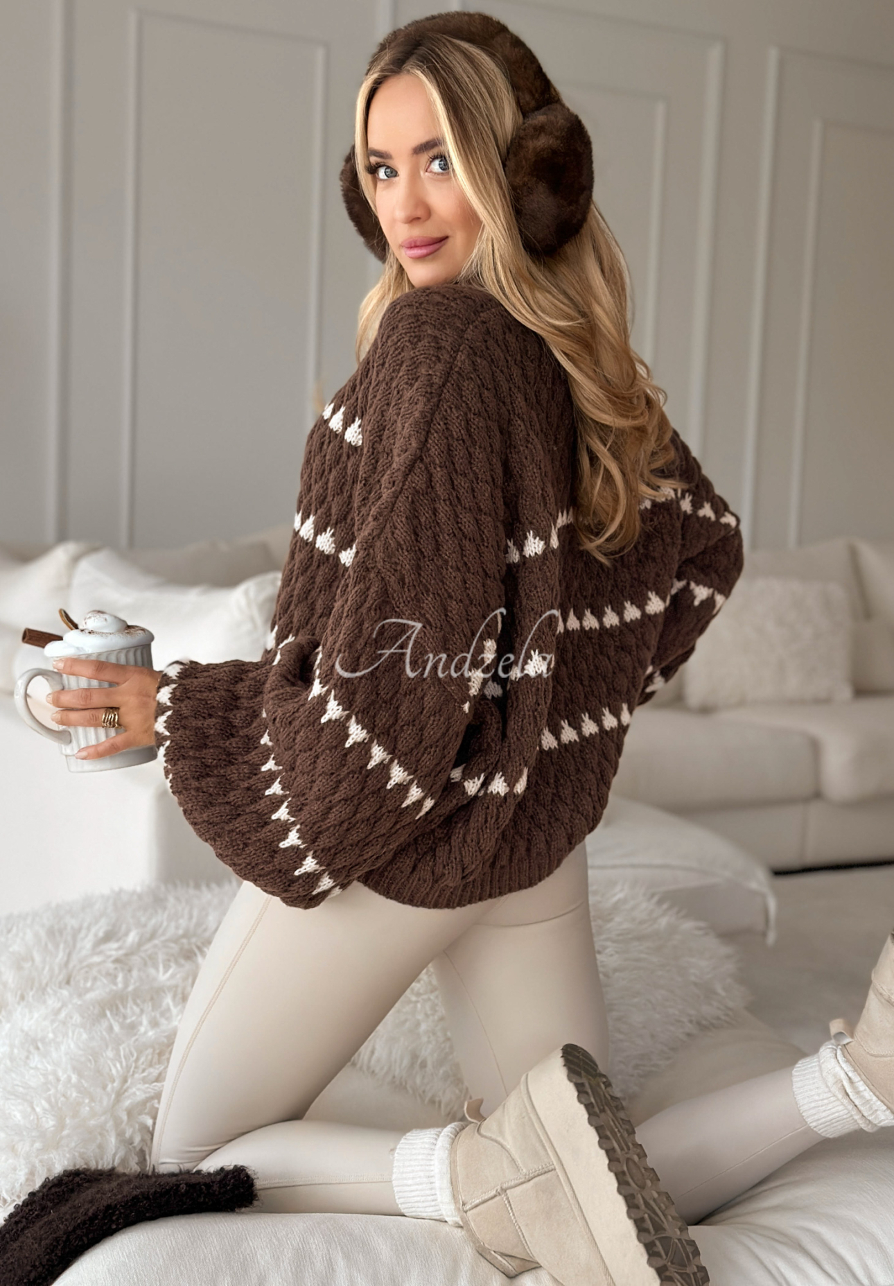 Pulover împletit decorativ Every Rainy Day cu mâneci largi