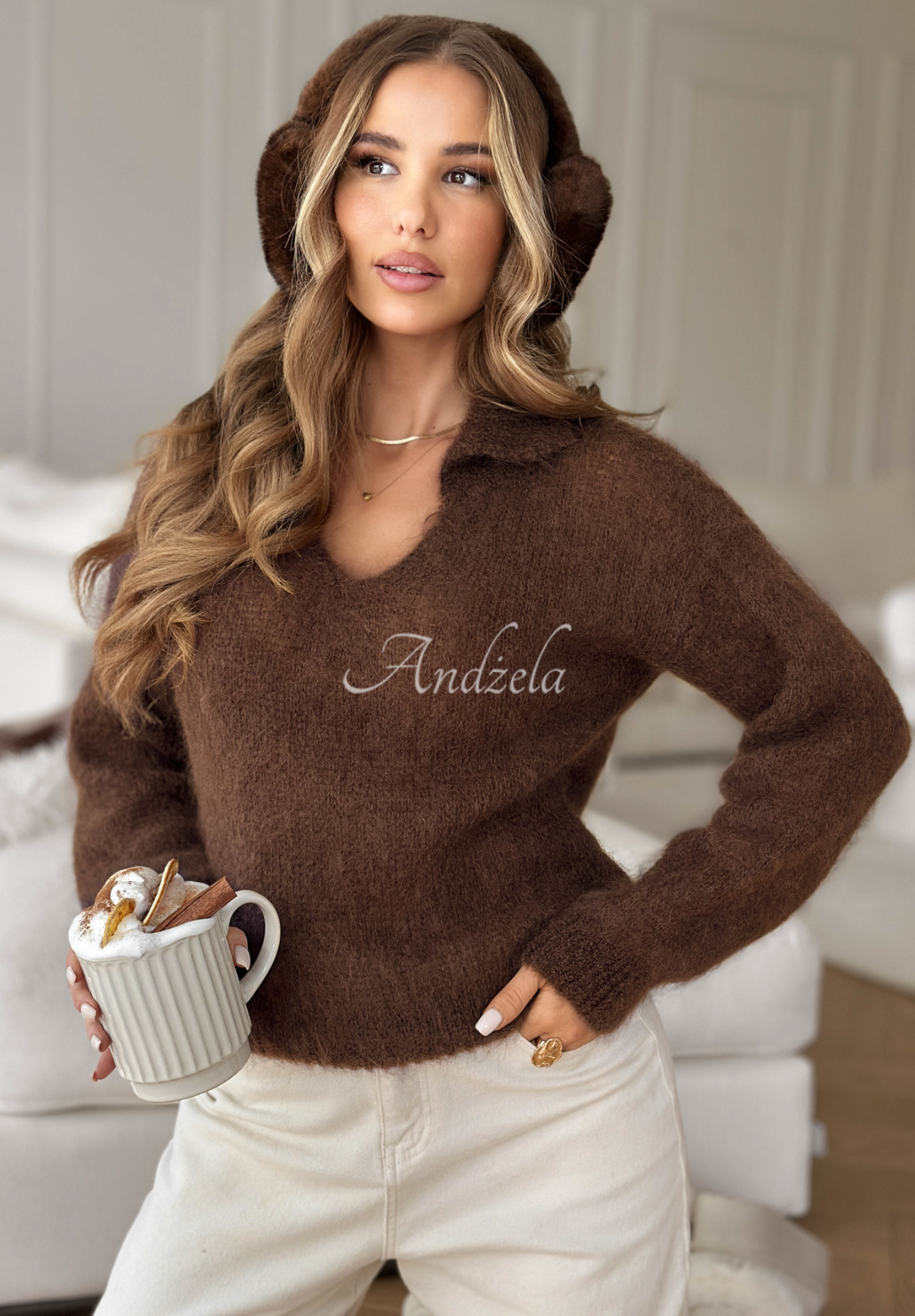 Pulover din mohair cu guler Sweet And Fluffy
