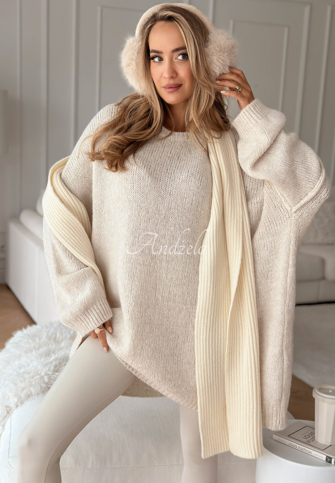 Pulover lung oversize din lână și viscoză Cozy Weather