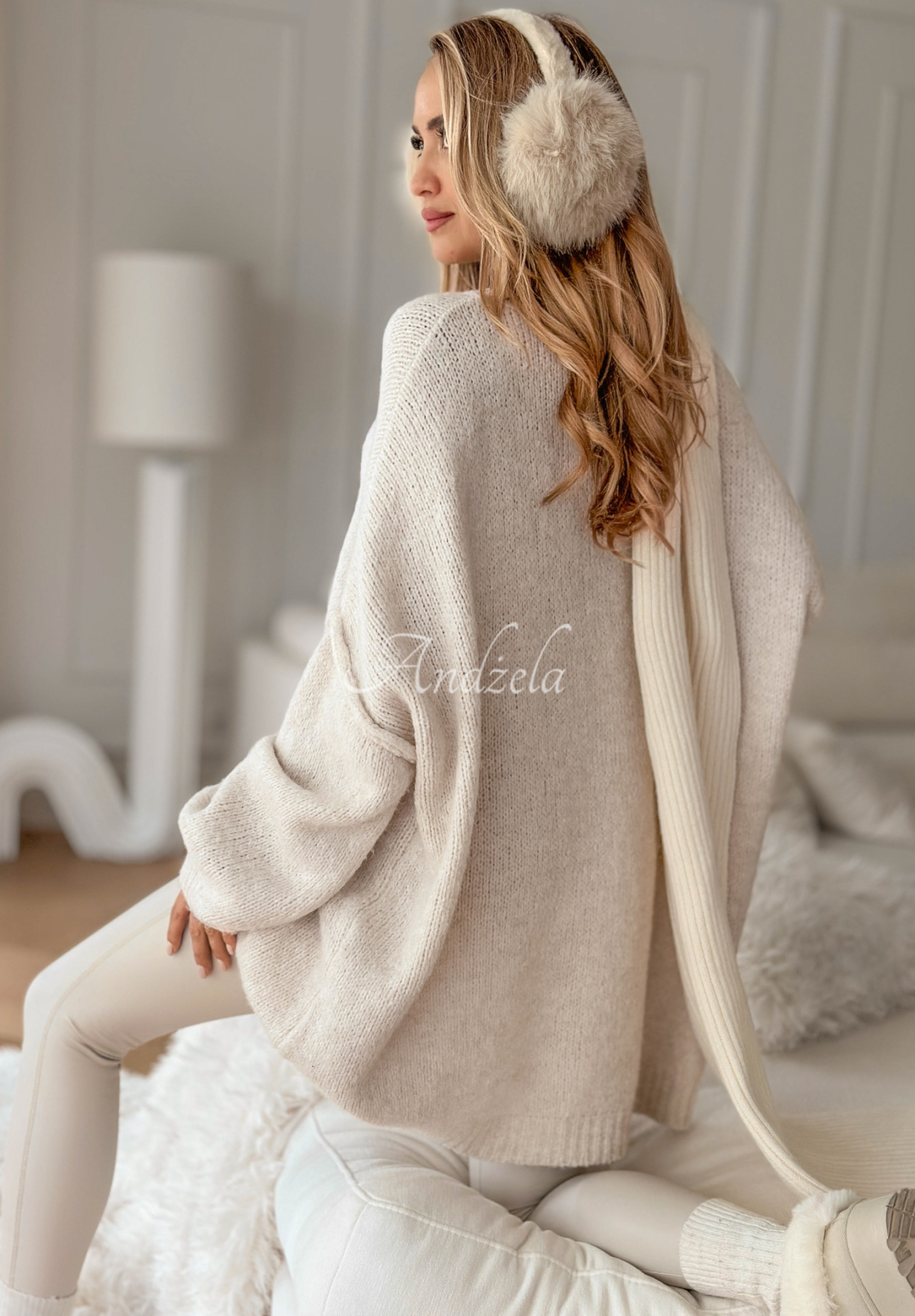 Pulover lung oversize din lână și viscoză Cozy Weather