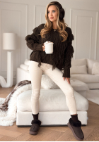 Pleciony Pulover z frędzlami Whisper Touch ciocolatiu