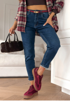 Pantaloni din denim mom fit z paskiem It's Not About You ciemnoniebieskie