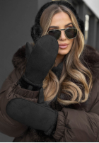 zamszowe Mănuși z futerkiem Snow Clear negre