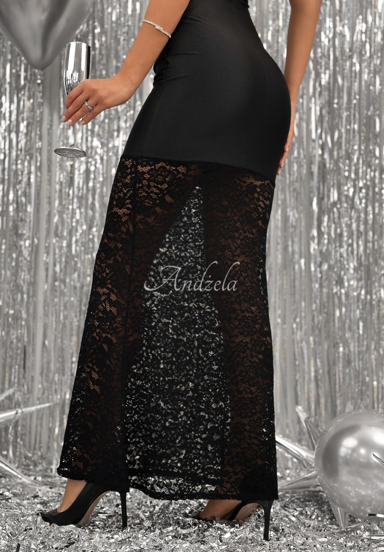 Rochie maxi mulată cu dantelă Steal The Show