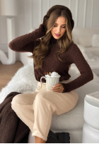 Ozdobnie pleciony Pulover z golfem I Love Cold ciocolatiu
