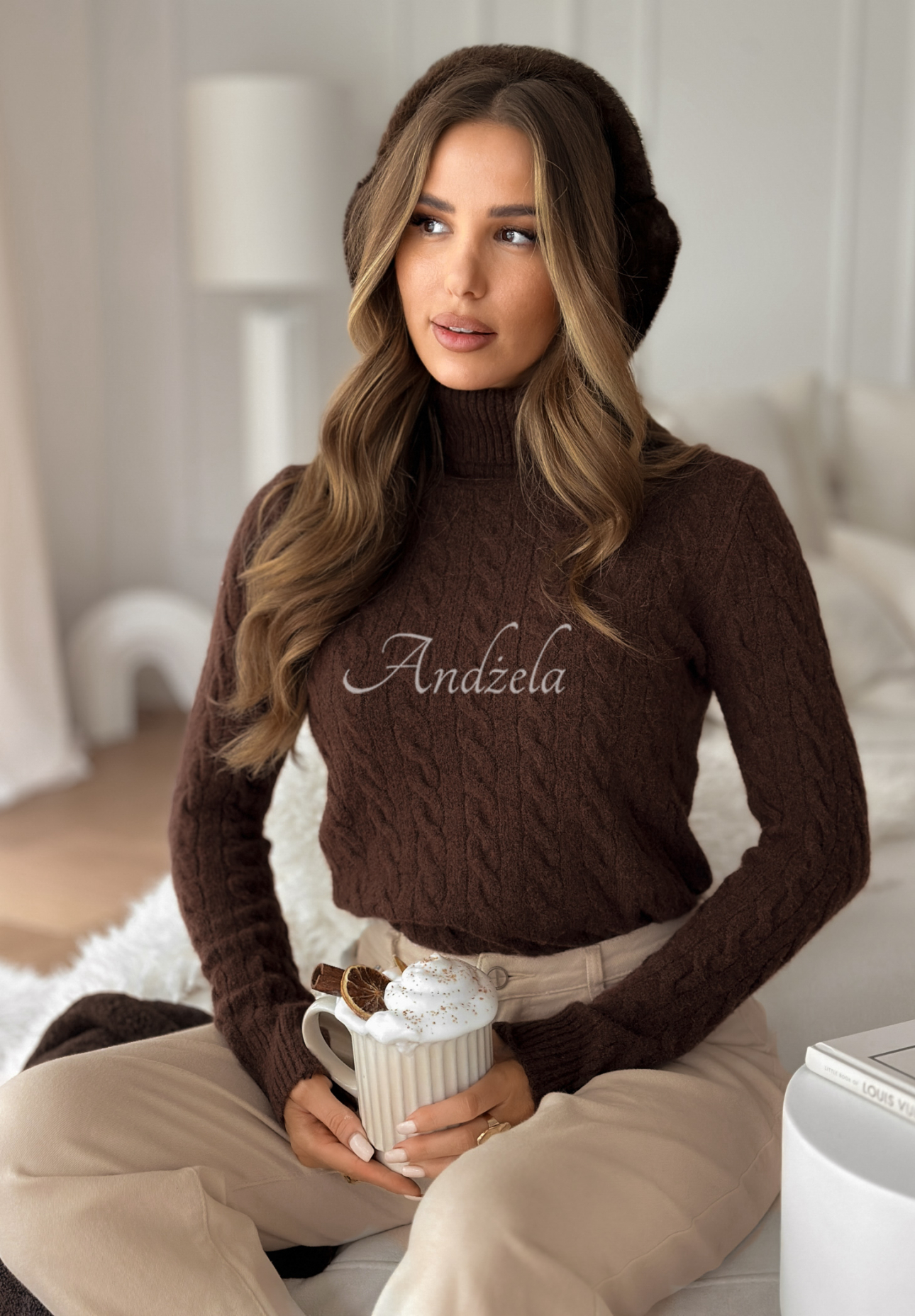 Pulover împletit decorativ cu guler înalt I Love Cold