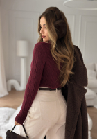 Ozdobnie pleciony Pulover z golfem I Love Cold burgundowy
