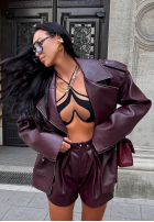 Krótkie skórzane spodenki La Milla Back To Me burgundowe