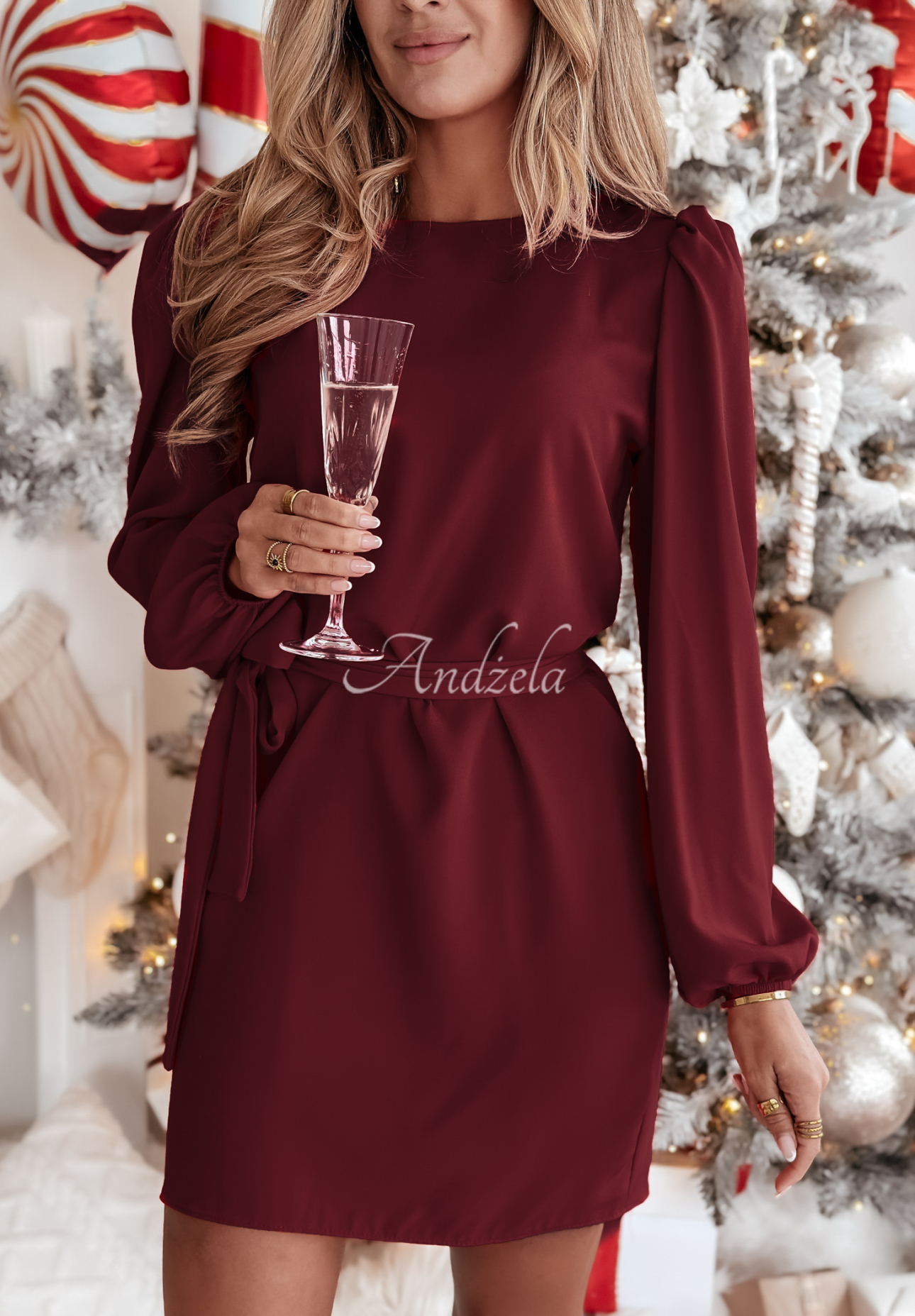 Rochie Crazy About You cu mâneci bufante și cordon