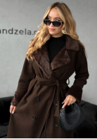 Długi Palton  z futerkiem Not My Fault ciocolatiu