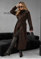 Długi Palton  z futerkiem Not My Fault ciocolatiu