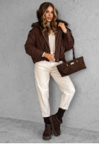 Scurtă zamszowa Geacă z futerkiem Snuggle In ciocolatie