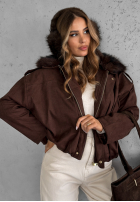 Scurtă zamszowa Geacă z futerkiem Snuggle In ciocolatie