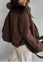 Scurtă zamszowa Geacă z futerkiem Snuggle In ciocolatie