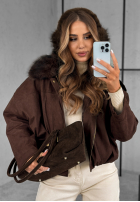 Scurtă zamszowa Geacă z futerkiem Snuggle In ciocolatie