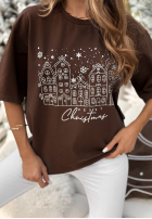 Świąteczny Tricou z nadrukiem Snowy Christmas ciocolatiu