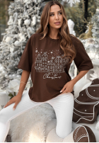 Świąteczny Tricou z nadrukiem Snowy Christmas ciocolatiu