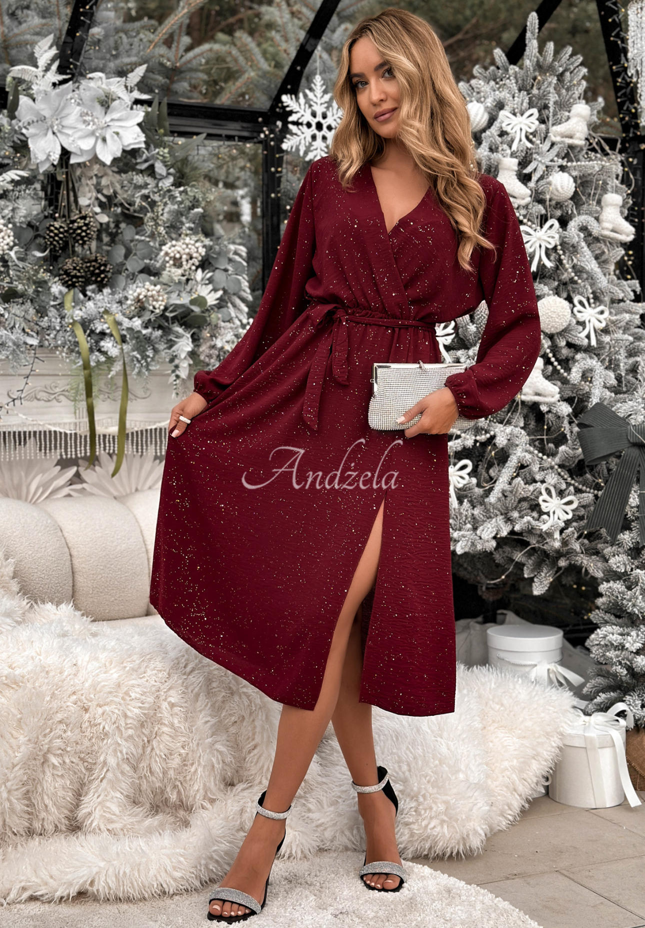 Rochie midi strălucitoare cu viscoză Mistletoe Kisses