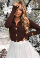 Prążkowana Bluză z kołnierzem Feeling Nice ciocolatie