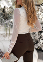 Siateczkowa Bluză z marszczeniem i dżetami Lights On Me albă