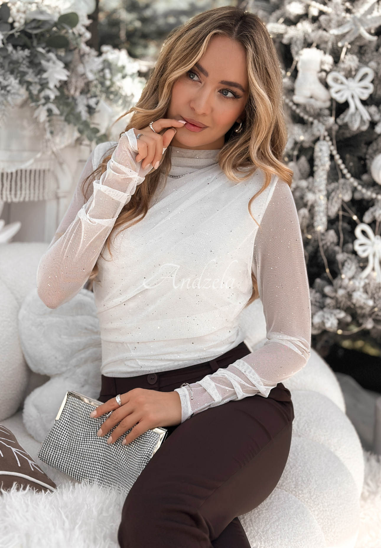 Bluză din plasă cu sclipici și pliuri Time Of The Year