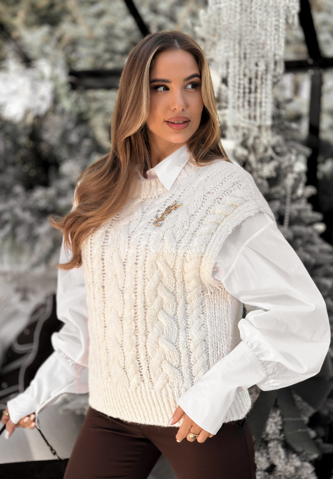 Vestă tricotată cu alpaca și lână Willow Woods