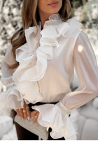 Elegancka Cămașă z żabotem i falbankami Wonderful Time ecru