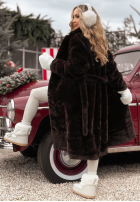 Długi Palton  futerko October Chill ciocolatiu