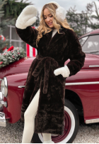 Długi Palton  futerko October Chill ciocolatiu