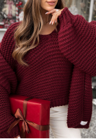 Pleciony Pulover z wełną Winter Is Calling burgundowy