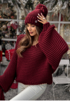 Pleciony Pulover z wełną Winter Is Calling burgundowy