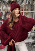 Pleciony Pulover z wełną Winter Is Calling burgundowy