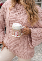 Pleciony Pulover oversize z wełną Days Are Short roz pudră