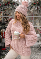 Pleciony Pulover oversize z wełną Days Are Short roz pudră