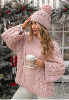 Pleciony Pulover oversize z wełną Days Are Short roz pudră