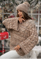 Pleciony Pulover oversize z wełną Days Are Short beżowo-ciocolatiu