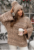 Pleciony Pulover oversize z wełną Days Are Short beżowo-ciocolatiu