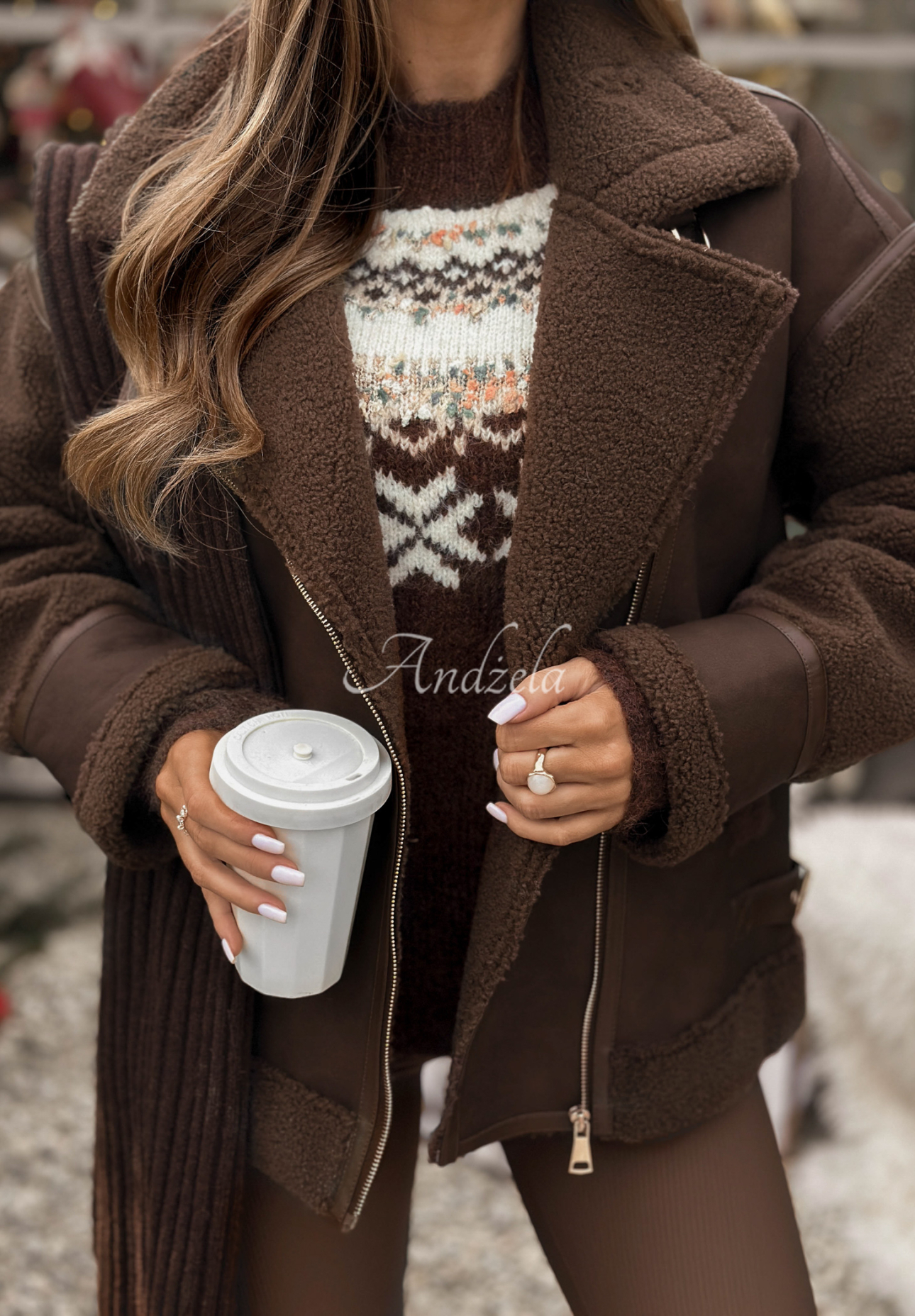 Geacă din piele cu imitație de lână de miel True North