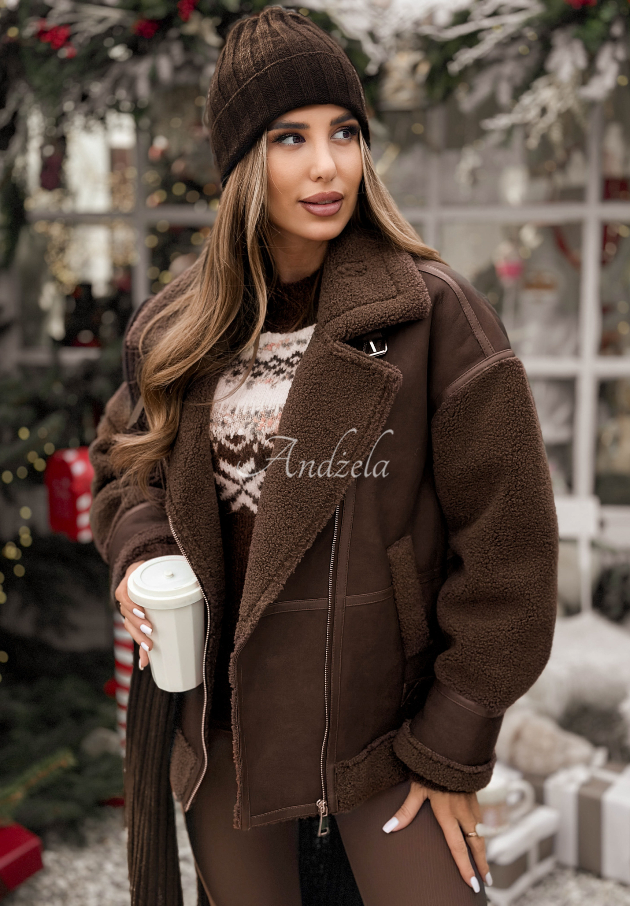 Geacă din piele cu imitație de lână de miel True North