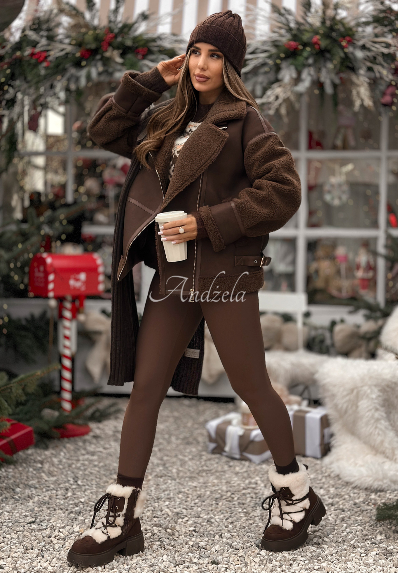 Geacă din piele cu imitație de lână de miel True North